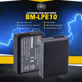 BM Premium 2-Pack of LP-E10 Batteries for Canon EOS Rebel T3, T5, T6, T7, T100, Kiss X50, Kiss X70, EOS 1100D, EOS 1200D, EOS 1300D, EOS 2000D, EOS 4000D Digital Camera