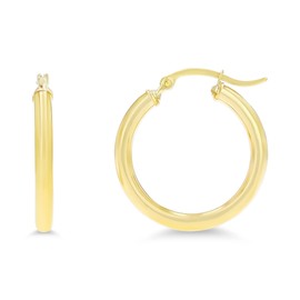 14k Yellow Gold Solid Polished Round Hoop Earrings for Women | 3mm Thick | Classic Style | Round Hoop Earrings | Secure Click-Top | Shiny Polished Earrings, 3x25mm