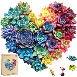 MYS A·U·R Heart Succulent Puzzles for Adults 500 Pieces, 5MM Thick Unique Shaped Flower Jigsaw Puzzles Birthday Gifts for Kids Family Game 15.8 * 16.9inch