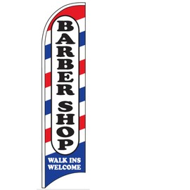 4 Less Co BARBER SHOP WALK INS WELCOME Windless Swooper Flag Feather Banner Sign 2.5x11.5 Ft Tall (Flag Only, Pole And Spike NOT Included) wb