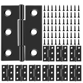 Pack of 10 Hinge, Foldable, 44 mm x 31 mm, Hinge, Stainless Steel, Foldable, Black, Hinges, Small Hinge Tape, Door Hinge Connector for Doors, Windows, Cabinets with 60 Screws