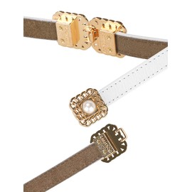 Allegra K Women's Vintage Interlock Buckle Thin Waist Belt 0.55 Inch Width, White