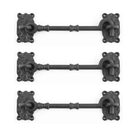 Renovators Supply Black Cabin Hook Eye Latches 7.3" Long Decorative Wrought Iron Privacy Hook Latch for Kitchen Cabinet, Sliding Barn Door Or Gates Easy Mount Durable Hooks with Hardware Pack of 3