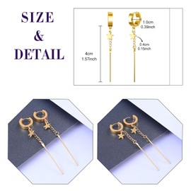 feilok star chain Hoop Earrings for Women Men Stainless Steel Piercing Huggie Earrings Studs Jewelry gold