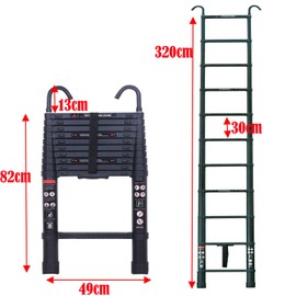 Updated 3.2M/10.5FT Telescopic Ladder with Detachable Hook Aluminum Heavy Duty Extendable Multi Purpose Ladder 330lbs Capacity EN131 Safety Approved