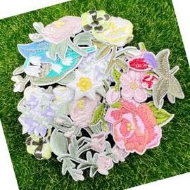 Yayatty 20 PCS Flowers Iron on Patches, Rose Lily Flowers Sew on Patches Embroidered Appliques Sticker Patches for Clothes Dress Hat Jeans