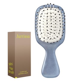 Jurrissa Mini Hair Bursh for Women,Men,Kids-Protable Travel Size Hair Brush for Pockets,Purses-Mini Detangler Brush for All Hair Types,Small Paddle Brush for Detangling (Blue)