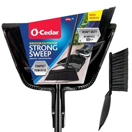 O-Cedar Strong Sweep Broom and Dustpan Set with Detail Brush | Indoor Outdoor Heavy Duty Stiff Bristle Broom | Step-On Dust Pan