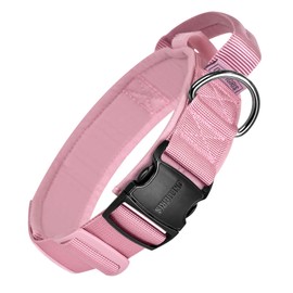 Tough Dog Collars, Tactical Dog Collar with Handle, Milltary Adjustable Dog Collar with Heavy Duty Metal Buckle for Training (Large,Pink)