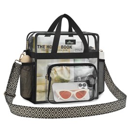 MAY TREE Clear Bag for Stadium Events 12x6x12 Clear Tote Bag with Removable Strap Lunch Bag for Concert Sports Festival, Wave-Strap