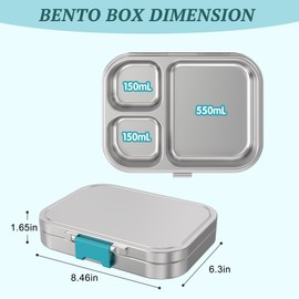 VITONIS Edelstahl Brotdose Kinder,Metal Bento Lunch Box Kinder Auslaufsicher Brotdose Kids mit 3 Fächern und Dichtring,Lunch Box Geeignet für Kinders und Erwachsene,Spülmaschinenfest