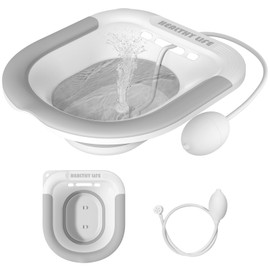 Sitz Bath for Toilet, Sitz Bath for Hemorrhoids Postpartum Care, Perineal Soaking Bath Over The Toilet Seat for Women,Collapsible Sitz Bath Kit with Flusher Hose,Wider Seat,Deeper Bowl(Gray)