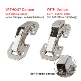 LIKERIANY Screw-On Hinge with Damper 90 Degree Hinge 114 x 44 cm Without Pot Hole for Corner Stop and Inner Stop Door Hinges Kitchen Cabinet Wardrobe Lightweight Cabinet Door Pack of 4