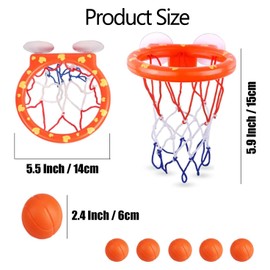 WADY Basketball Hoop Balls for Bathroom, Bathing Toy Bathtub Basketball Hoop, Suitable for Children, There are Fun Game Gifts in The Bathroom, Suction Cup Basketball Hoop with 5 Ball (Orange Dinosaur)