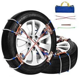 SCITOO Snow Chains Quick Fit Easy Installation,Tire Traction Chain For Car Pickup Trucks SUV,Portable Reusable Adjustable Universal Emergency Anti-Skid Thickening Tire Chains - Set of 8