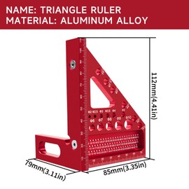 Vordpe 3D Carpenter's Angle Measuring Tools, Mitre Angle Multifunctional, 22.5°-90° Aluminium Alloy Try Square for Engineer Carpenter, Craftsman Drawing Special (Red)