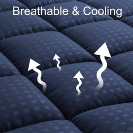 HYLEORY King Mattress Pad Quilted Fitted Mattress Protector Cooling Pillow Top Mattress Cover Breathable Fluffy Soft Mattress Topper with 8-21" Deep Pocket, Navy