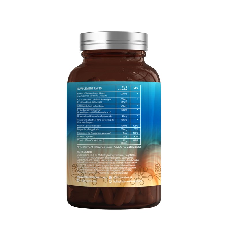 fabÜ JOINT-BONE-MUSCLE - Reishi Mushroom Supplement with Glucosamine, MSM, Boswellia,