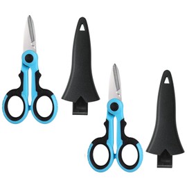WADY Fishing Scissors 2 Pack - Heavy Duty Anti-Slip Serrated Edge for Saltwater Freshwater Braid Line Cutting - With Plastic Belt Case Sheath Kit (Blue)