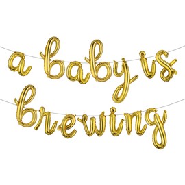 A Baby is Brewing Balloons Banner - Baby Announcement,Baby Shower Gender Reveal,Baby Brewing Shower,Baby Shower Birthday Party Supplies,A Baby is Brewing Foil Balloons (L A BABY IS BREWING Gold)