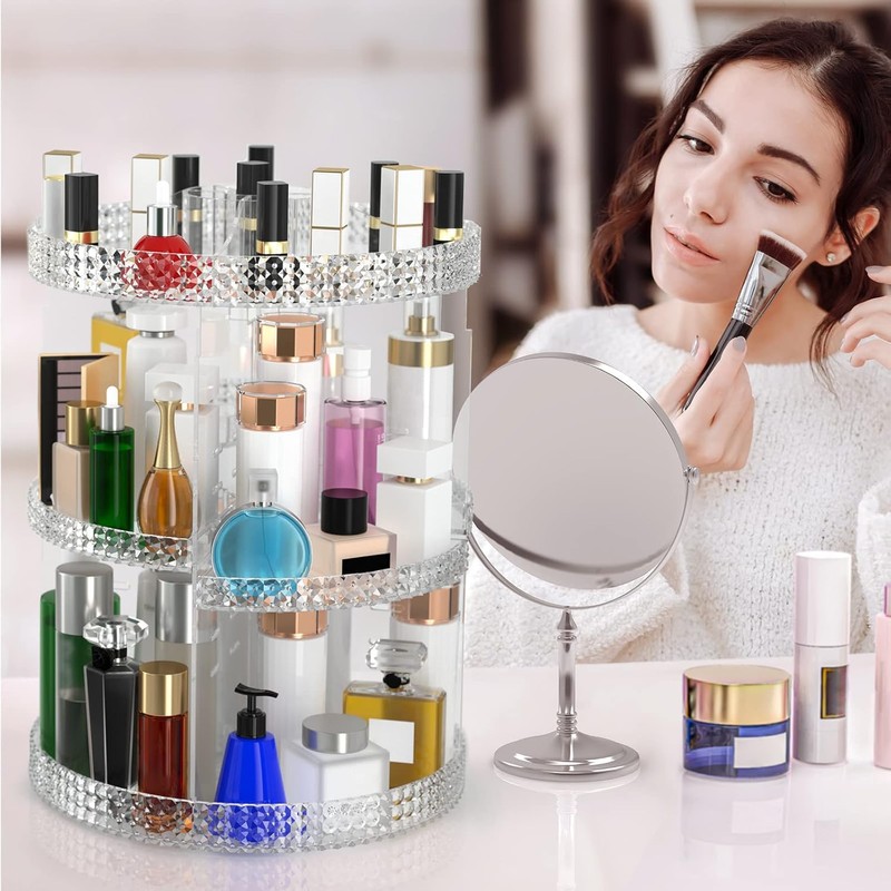 360 Rotating Makeup Organizer Countertop, Clear Acrylic Large Perfume Organizer,