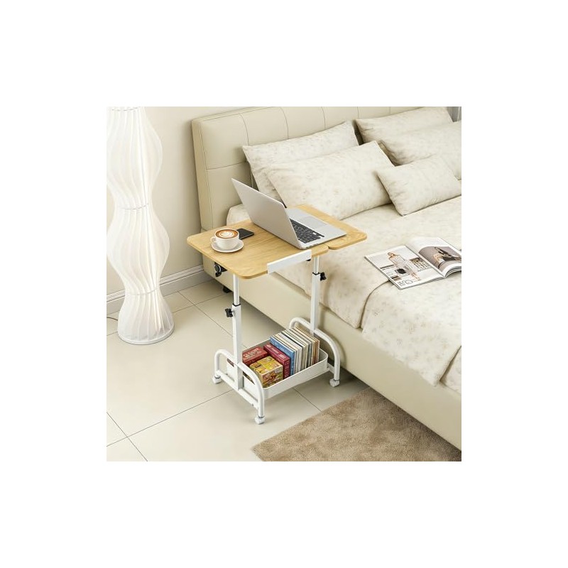 Overbed Table with Wheels,Height Adjustable Side Table