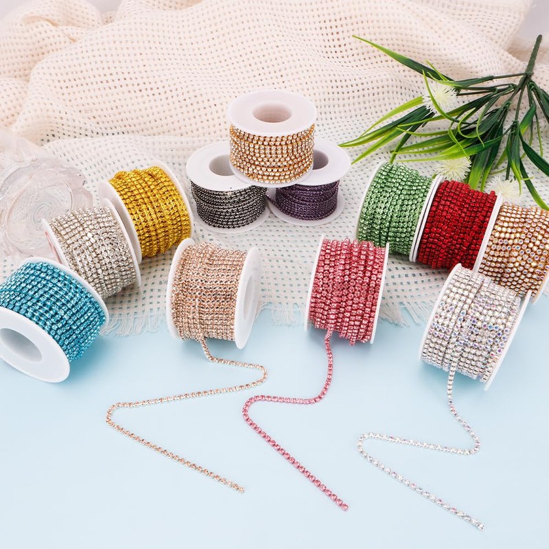 Rhinestone Chain, 10 Yards Trim Champagne Gold Bling Diamond Strips