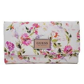 GUESS Factory Abree Logo Saffiano Slim Wallet, White/Opulent Garden, One Size, Slim Wallet, White/Opulent Garden, Slim Wallet