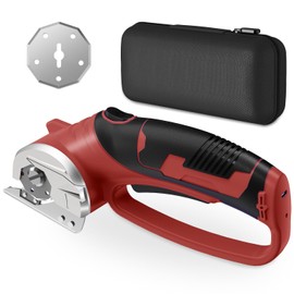 Cordless Electric Scissors, 4V Rechargeable Heavy Duty Rotary Cutter with LED Light & Safety Lock for Cardboard, Fabric, Leather, Carpet, Plastic, Crafting, Sewing, DIY & Industrial Use + Box (Red)