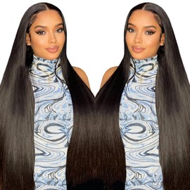 SFD 26 Inch Glueless Wigs Human Hair Pre Plucked Pre Cut 220% Density Straight Lace Front Wig Human Hair 9x6 HD Lace Front Closure Wigs Wear and Go Natural Black Wigs Human Hair