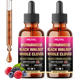 MILIVOL 2 Packs of 30ml - 11in1 Black Walnut Wormwood Tincture Extract with Whole Cloves, Berberine and 8 More - 4 Months Supply - 2 Fl Oz - Berry Mix Flavor