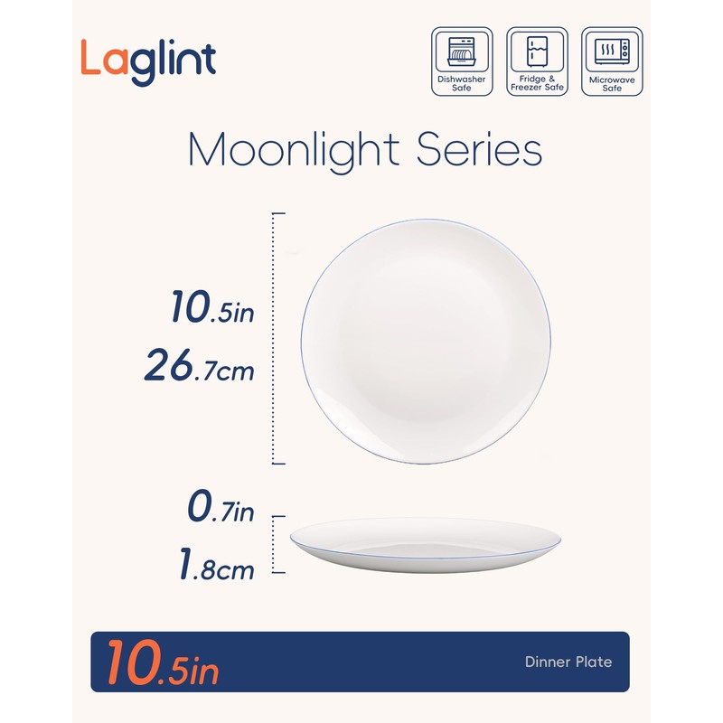 LaGlint 10.5 inch Dinner Plate Set of 6, Lightweight Round