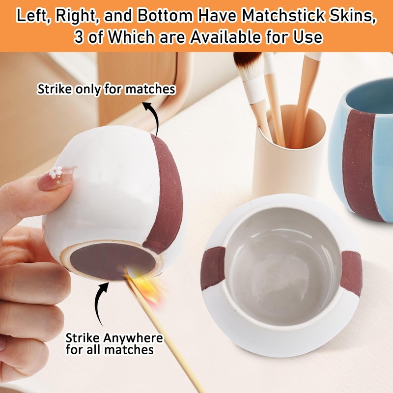 GoToSeeU Ceramic Match Holder with Striker - Pack of 2