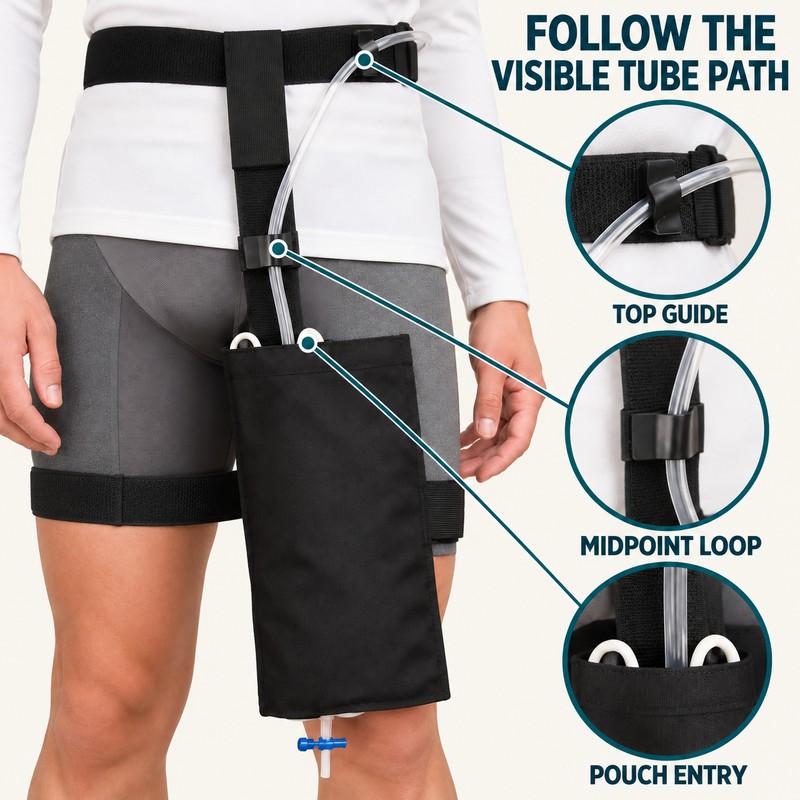 Black Urinary Drainage Bag Holder Pouch with Waist and Thigh