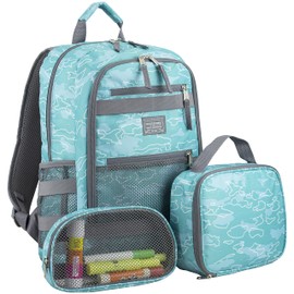 Eastsport Travel College Laptop Lunch Backpack Bookbag, Reusable Insulated Food Snack Cooler Lunchbox Set, for Work, Outdoor, Ocean Paradise