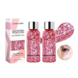Glitter Body Gel, Face Glitter, Hair Glitter, Long Lasting Glitter Makeup for Face, Body, Eyes, Hair, Nails, DIY Art, Festival Accessories, Party Makeup Decoration, 35 ml * 2 Pieces
