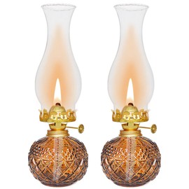 GXFCCYXT 2 Pieces Vintage Chamber Oil Lamp Glass Clear Kerosene Lamp Indoor Decorative Hurricane Lamp Oil Lamps for Indoor Use or Tabletop Decor and Emergency Lighting Brown