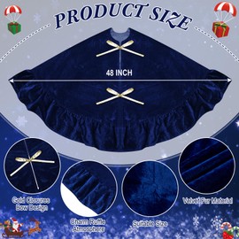 QIJISTORM 48 Inches Velvet Christmas Tree Skirt Decorations Dark Blue Luxury Xmas Fur Plush Skirts for Merry Christmas Party Rustic Vintage Holiday Home Winter