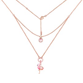 GNOCE Women's Necklace with Flamingo Pendant 925 Sterling Silver Fiery Passion Rose Gold Necklaces Jewellery Gift for Women, Silver