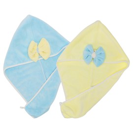 VOCOSTE 2pcs Hair Drying Towels, Hair Towel Wrap for Women, Absorbent Hair Turban Towel, Bow Hair Drying Cap for Curly Straight Short Hair, Yellow Blue