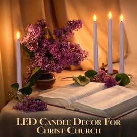 Macarrie 24 Packs Flameless Taper Candles Battery Operated Fake 11 Inch Long Candlelight LED Flameless Candlesticks Flickering Tapered for Spring Summer Wedding(Light Purple)