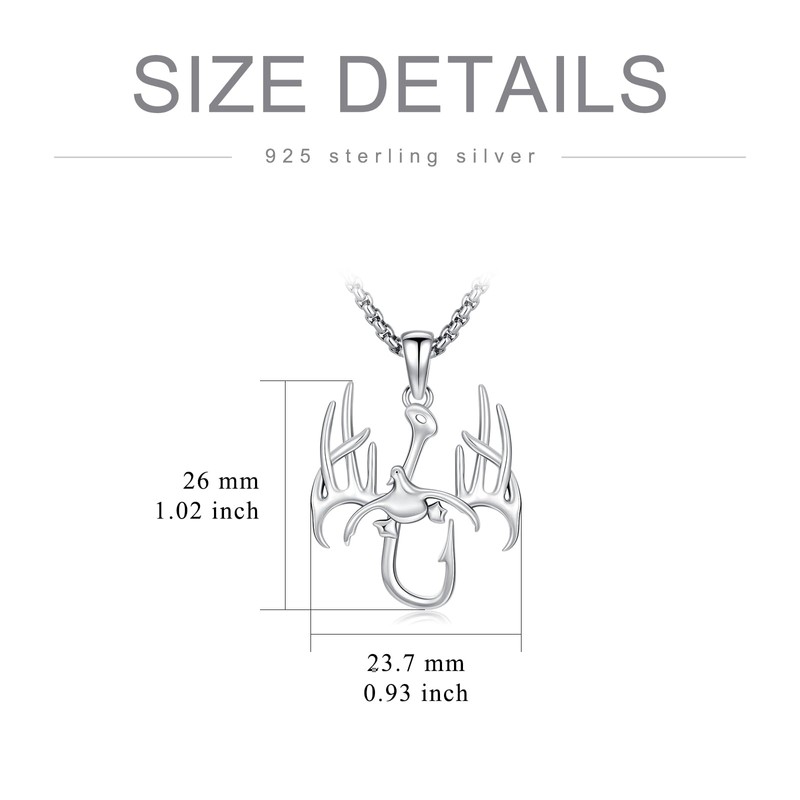 PROESS Fish Hook Necklace for Men 925 Sterling Silver Antler