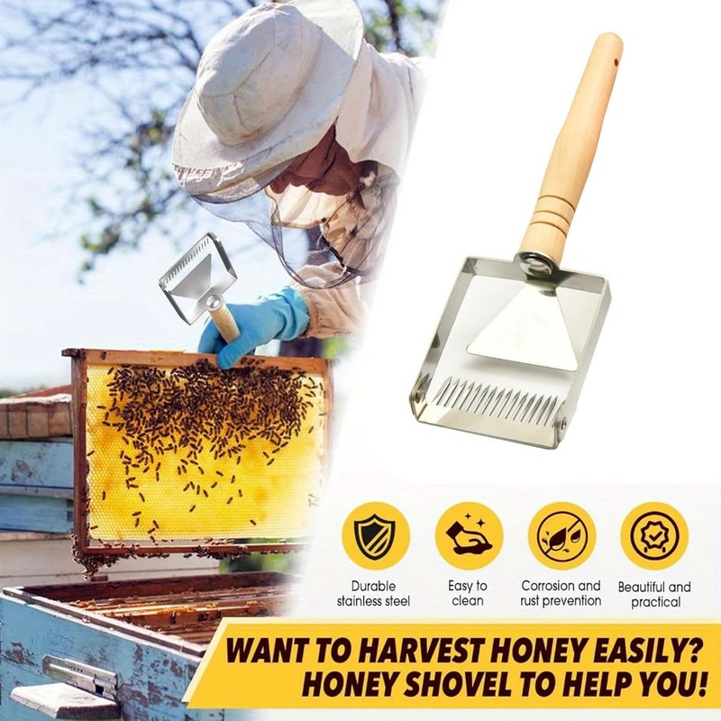 AIMALL Stainless Steel Honey Uncapping Fork with Wooden Handle Beekeeping