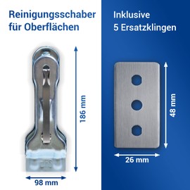 VIOKS Scraper Ceramic Hob Stainless Steel with 5 Replacement Blades Ceramic Hob Scraper Blades / Glass Ceramic Scraper & Glass Scraper Window - Stove Scraper / Scraper Kitchen with Glass Scraper