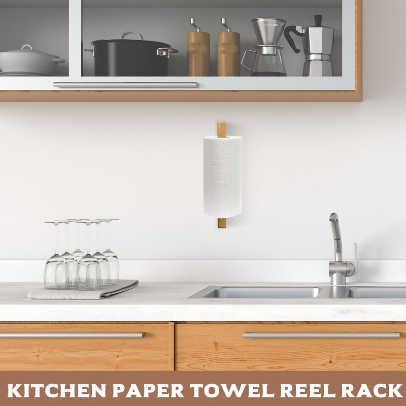 2 Pcs Wooden Kitchen Roll Holder Under Cabinet Wall Mounted,