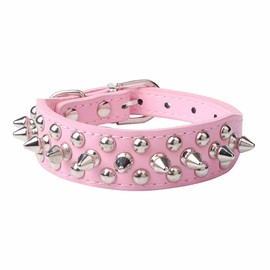 Dogs Kingdom 10"-24" Length Soft Leather Mushrooms Rivet and Spikes Studded Adjustable Buckle Pet Puppy Dog Collar for Small Medium Large Dogs Breeds
