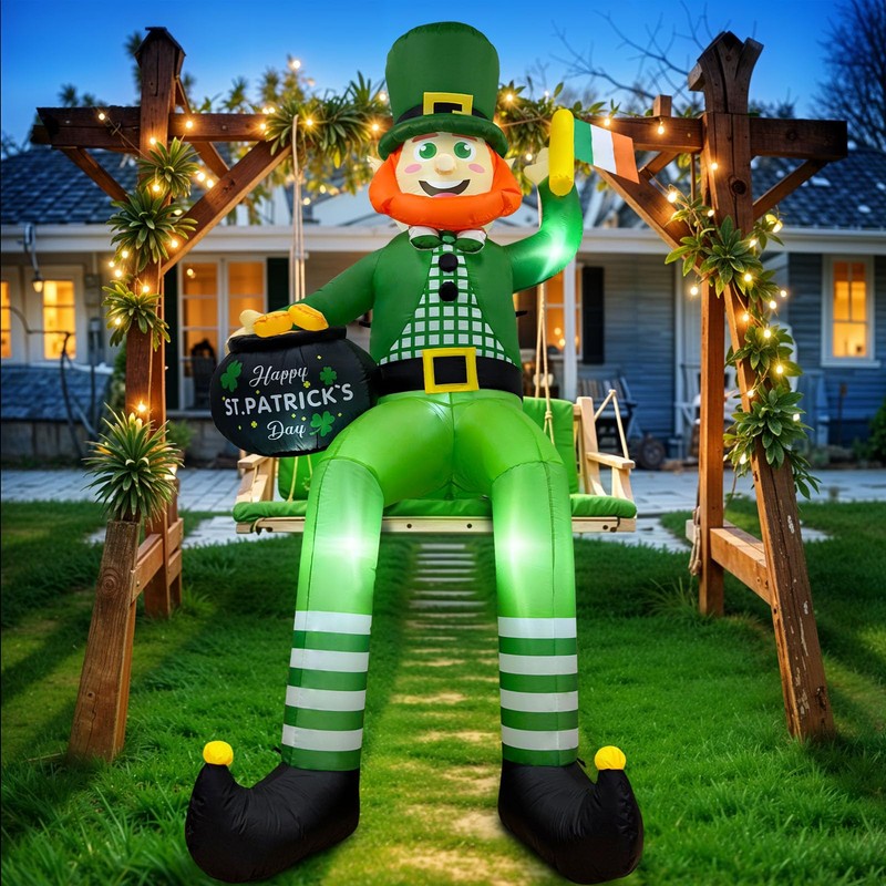 OurWarm 8FT St. Patrick's Day Inflatable Decorations Outdoor, Sitting Leprechaun