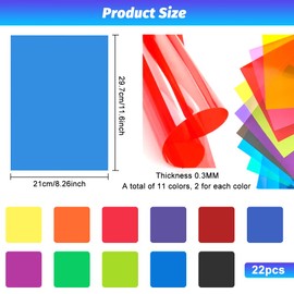 QINERSAW 11 Colours Pack of 22 Headlight Colour Film Gel Colour Correction Film Colour Filter Film Heat Resistant Colour Film for Photo Studio Strobe Flash LED Light Lamp 29.7 x 21 cm