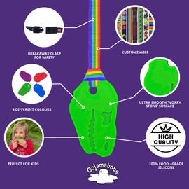 Oojamabobs Sensory STRONG Dinosaur pendant chew necklace - Autism - Green with lanyard (8 designs available!) (Retro Stripes, 70cm Lanyard)