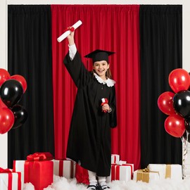 Red Black Backdrop Curtains: 10ftx10ft Wrinkle Free Backdrop Drapes - Photography Background for Birthday Party Decorations (4 Panels 2.5ft x 10ft)